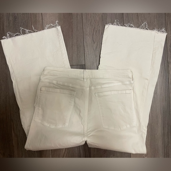 OAT NEW YORK-Womens Sz 12/31 ivory Natural High Rise Wide Leg Raw Hem Denim - Picture 2 of 4